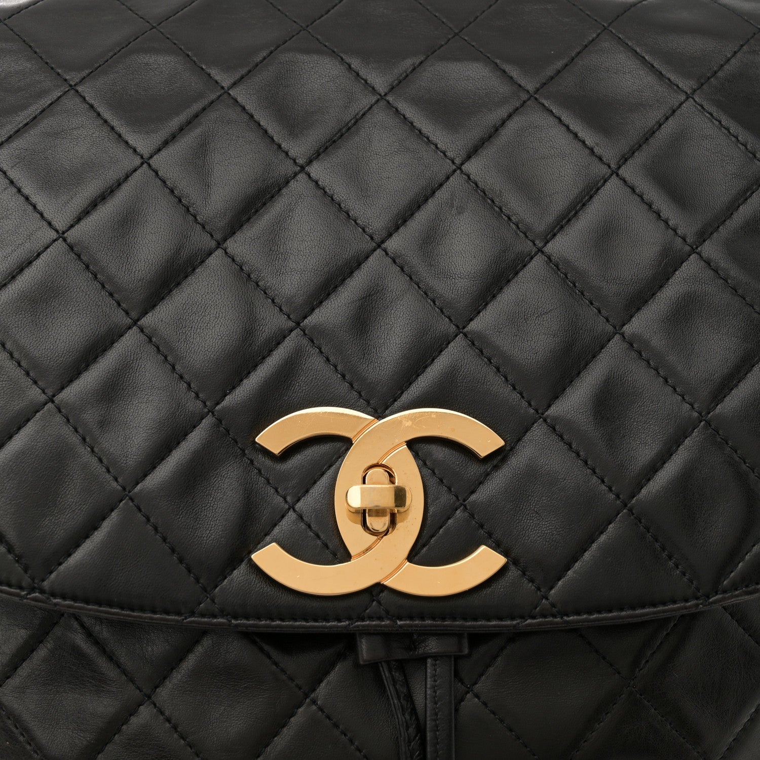 Lambskin Quilted Drawstring Backpack Black