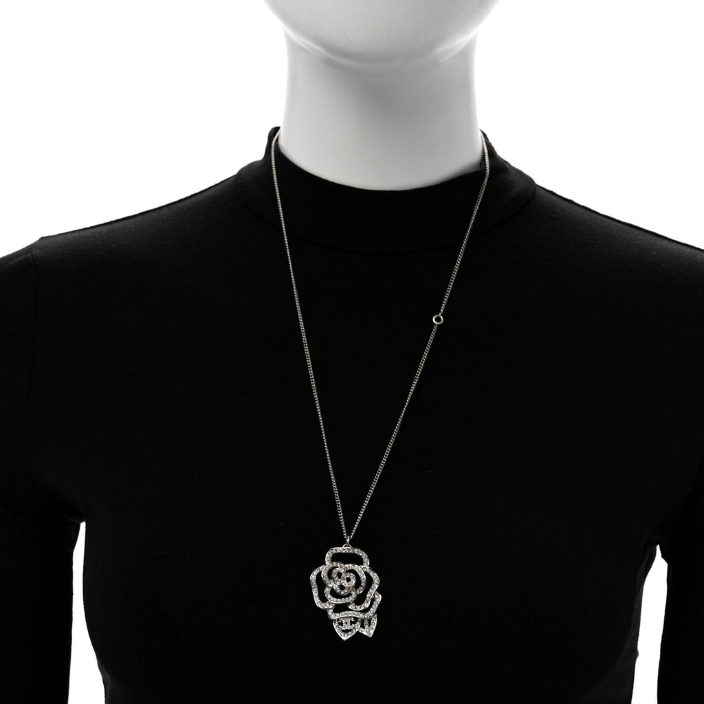 Crystal CC Camellia Necklace Silver