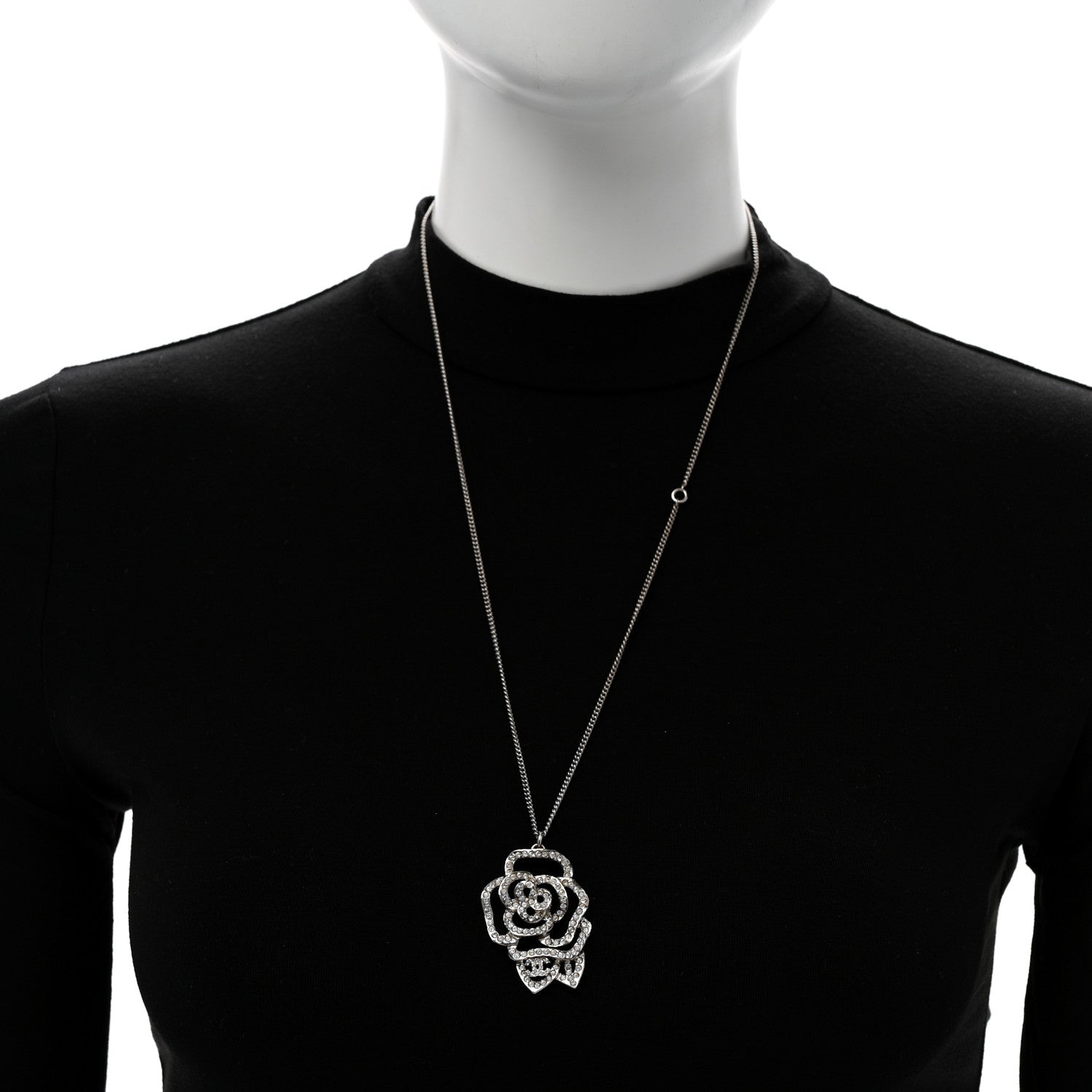 Crystal CC Camellia Necklace Silver