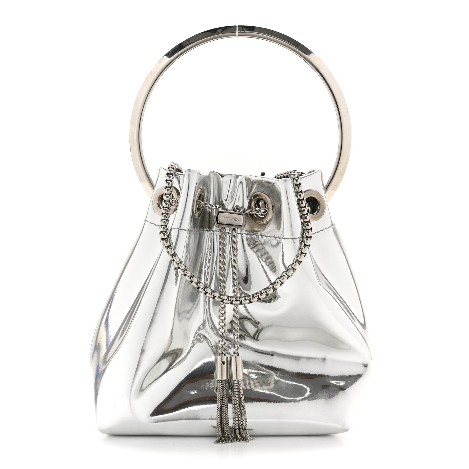 Metallic Patent Bon Bon Bag Silver
