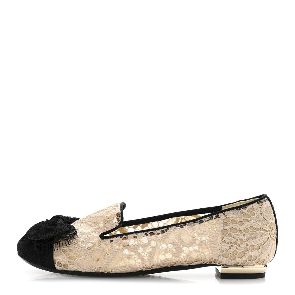 Lace Cap Toe CC Flats 36.5 Beige Black