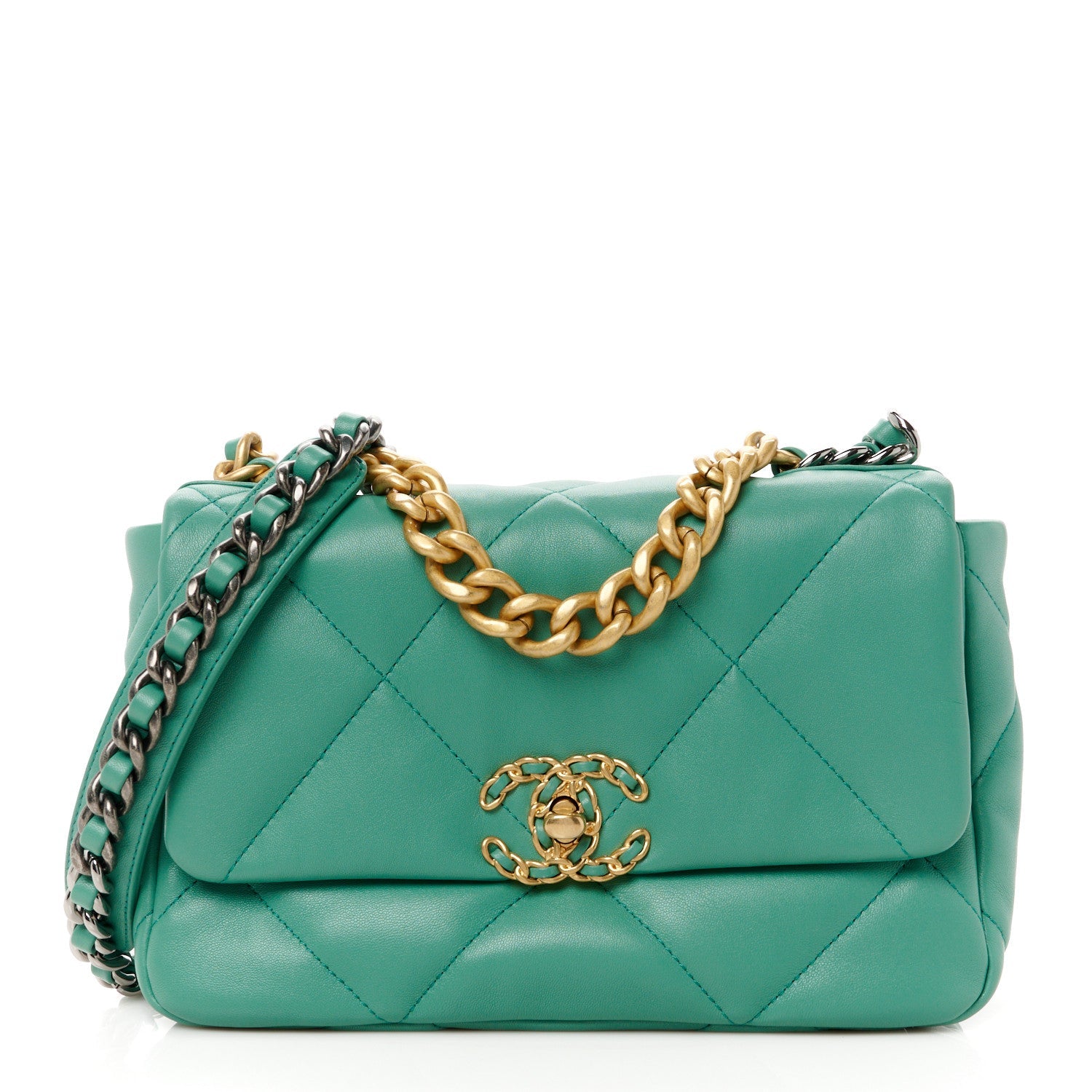 Lambskin Quilted Medium Chanel 19 Flap Green