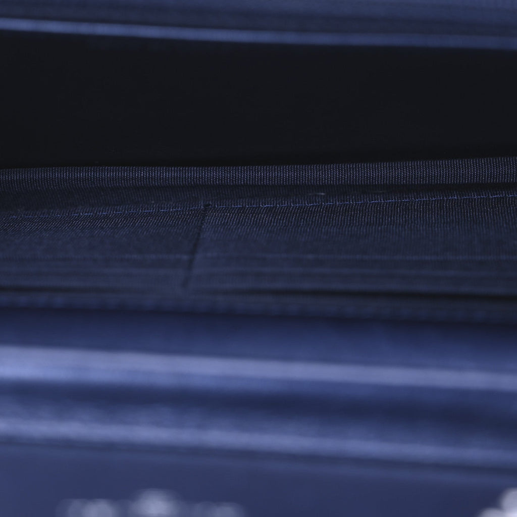 Patent Metallic Crumpled Calfskin Quilted Wallet On Chain WOC Navy