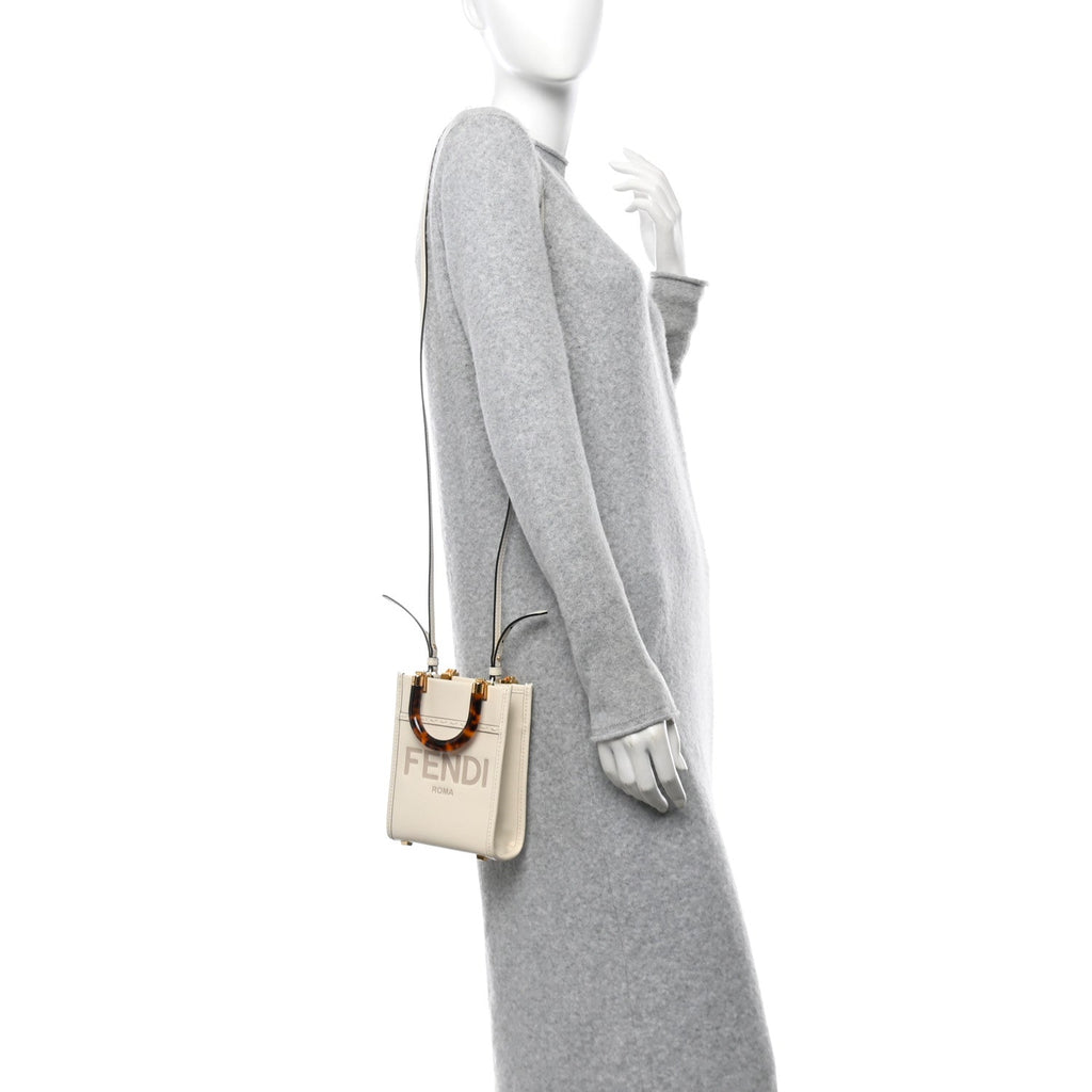 Vitello King Plexiglass Logo Embossed Mini Fendi Sunshine Shopper Tote White Ice