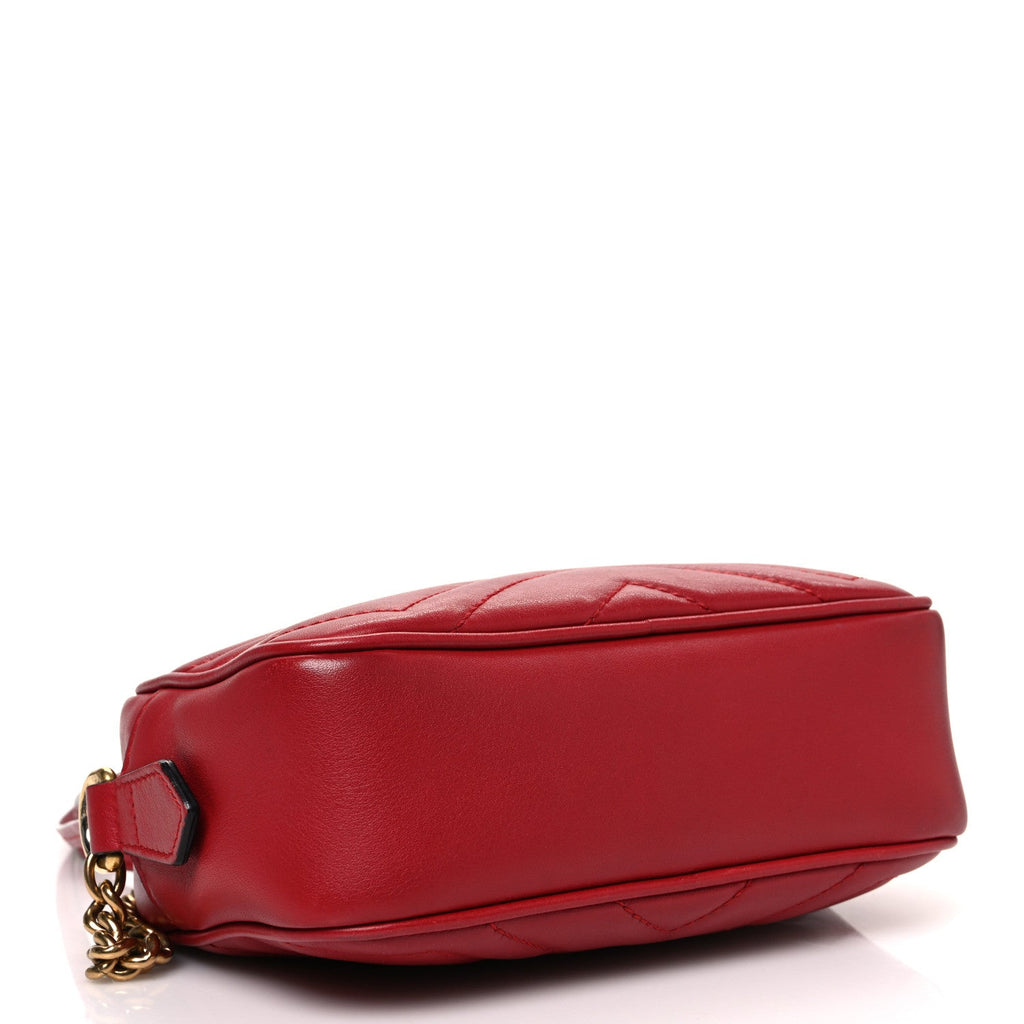Calfskin Matelasse Mini GG Marmont Chain Shoulder Bag Hibiscus Red