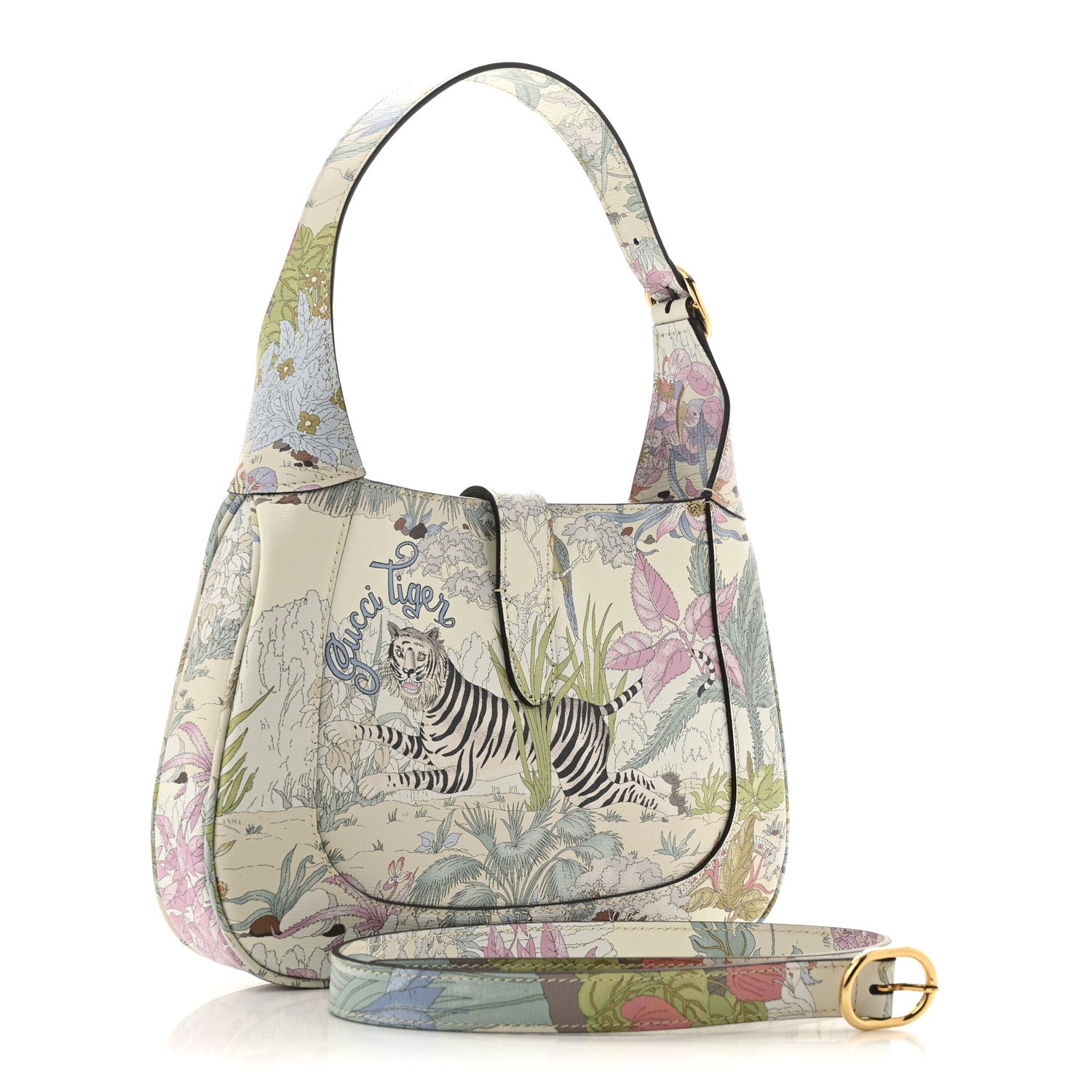 New Shangai Calfskin Tiger Savanah Small Jackie 1961 Hobo Chalky White Multicolor