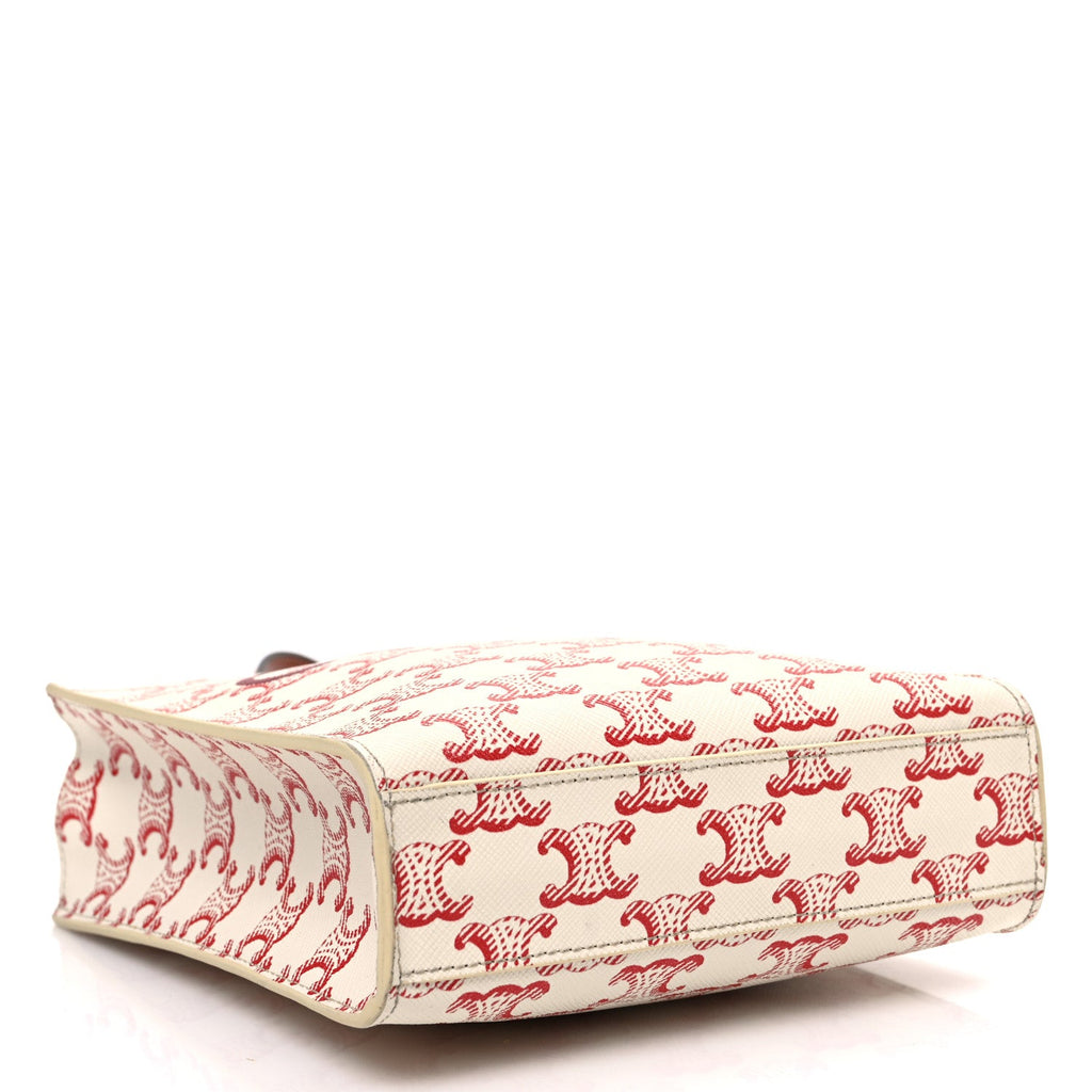 Triomphe Canvas Calfskin Mini Vertical Cabas White Red