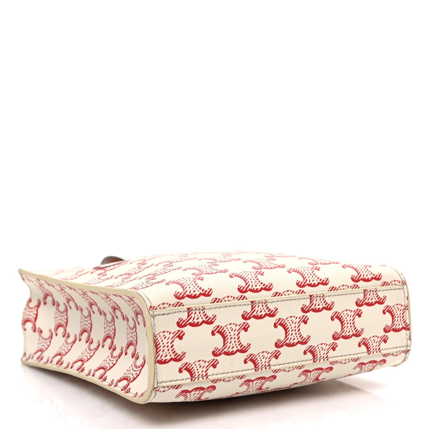 Triomphe Canvas Calfskin Mini Vertical Cabas White Red