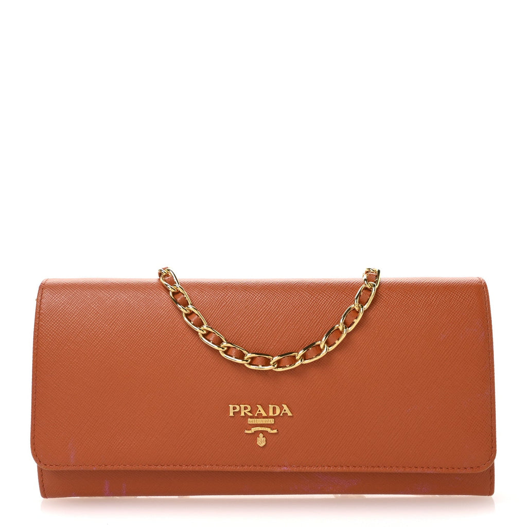 Saffiano Metal Oro Chain Wallet Papaya