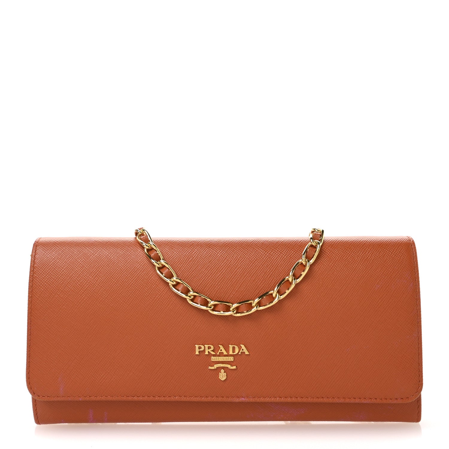 Saffiano Metal Oro Chain Wallet Papaya