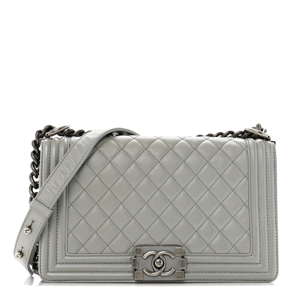 Metallic Lambskin Quilted Medium Boy Flap Silver