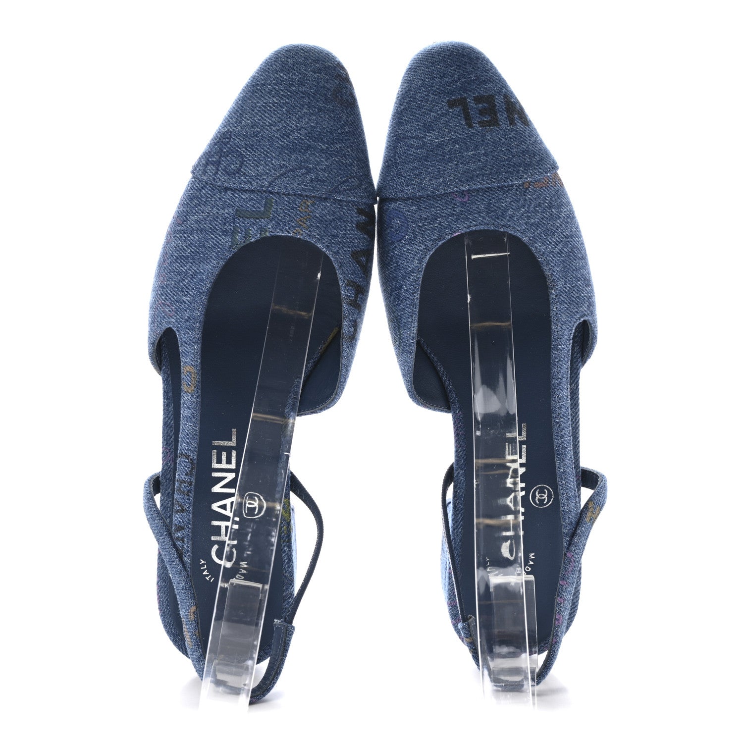Denim Printed Denim Mood Cap Toe CC Slingback Flats 37 Light Blue Multicolor