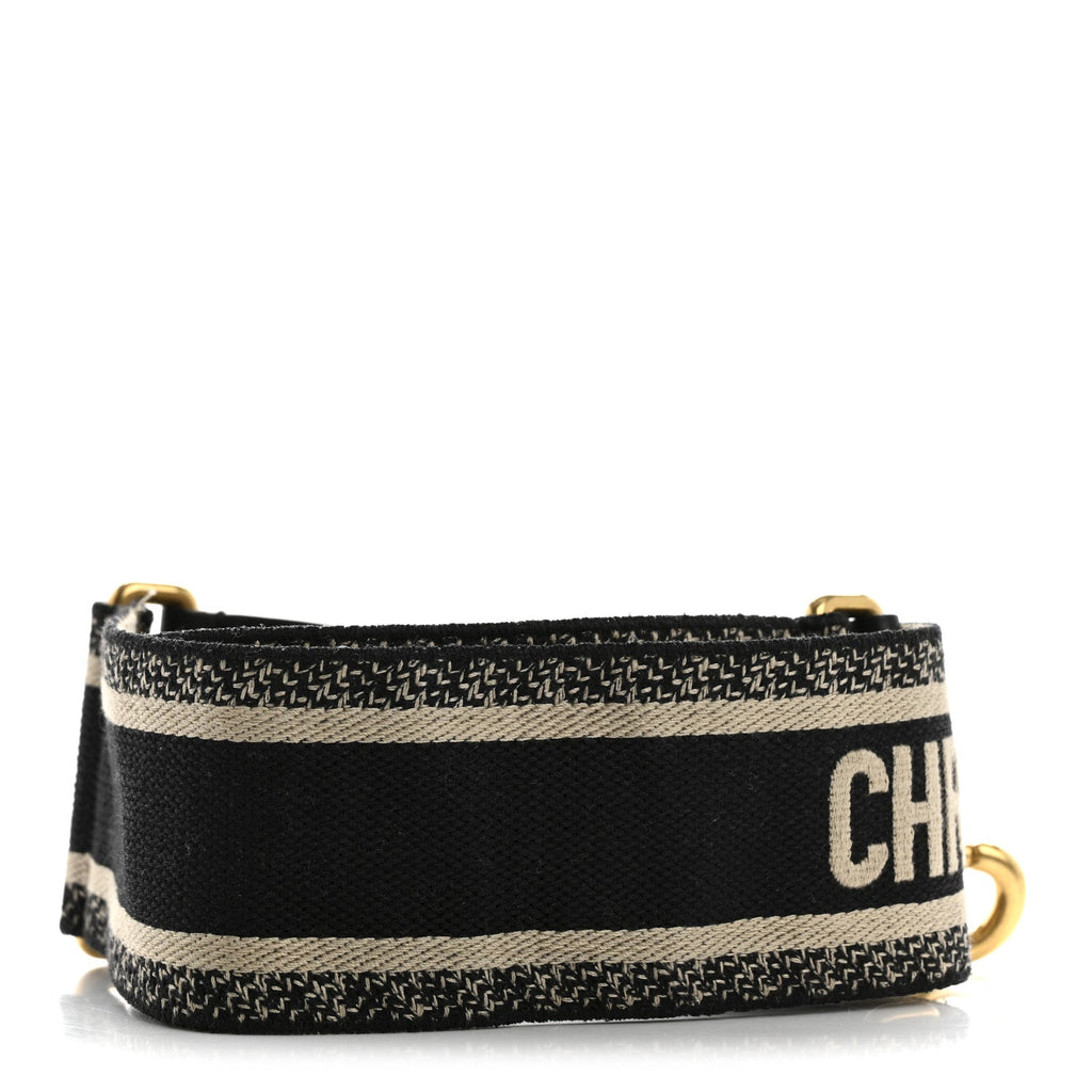Canvas Embroidered Shoulder Strap Black