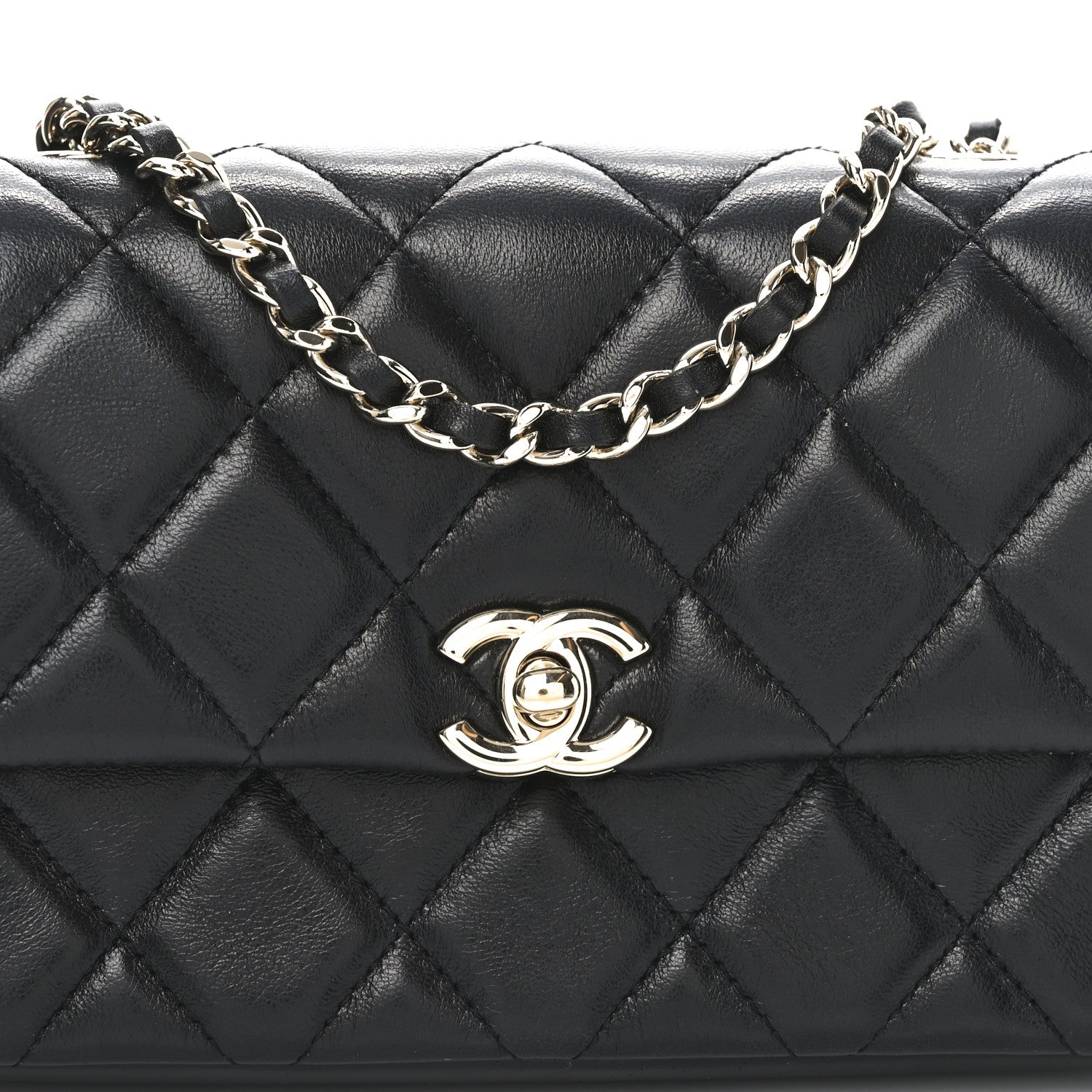 Lambskin Quilted Rectangular Phone Holder Clutch With Chain Black