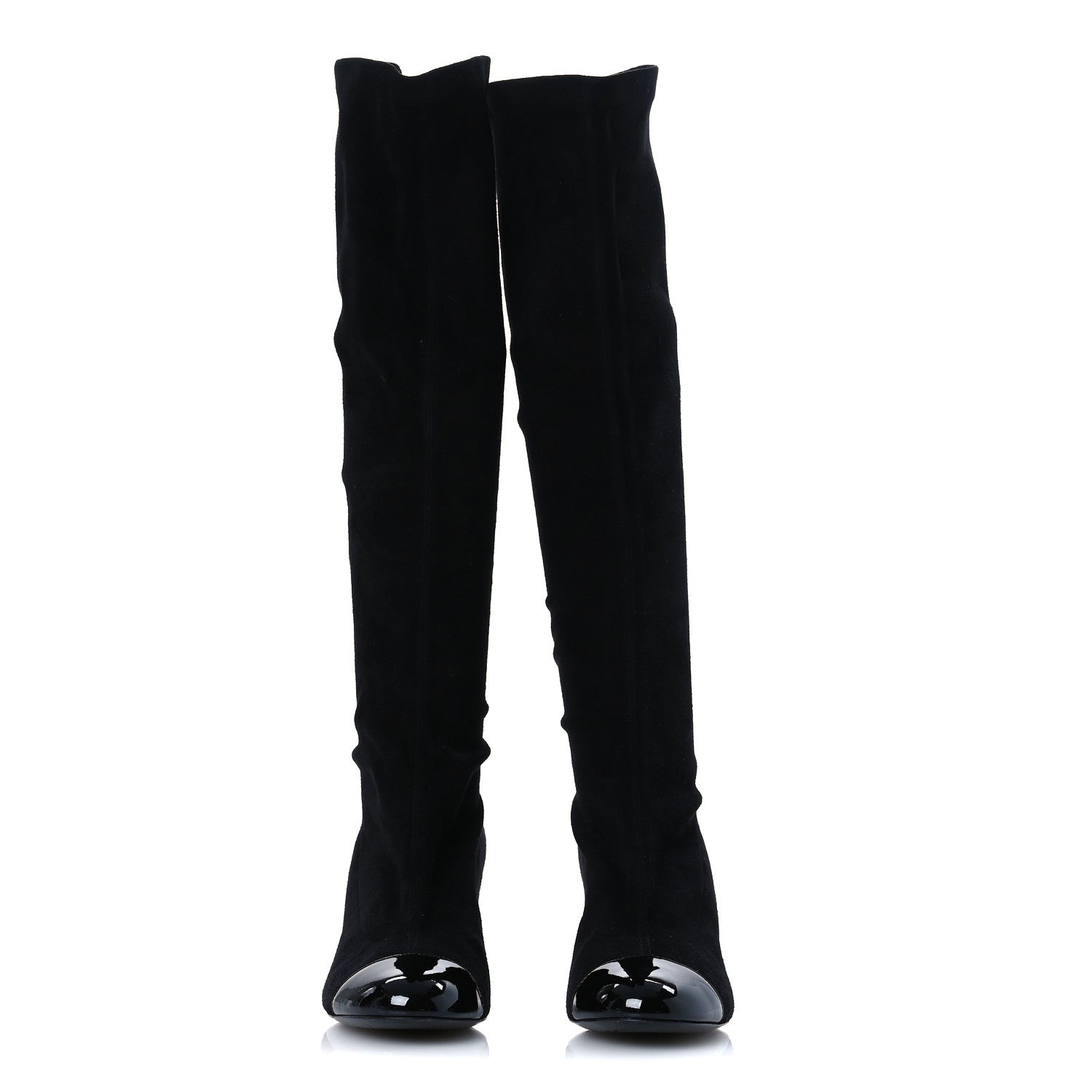 Suede Patent CC Quilted Knee High Boots 36 Black