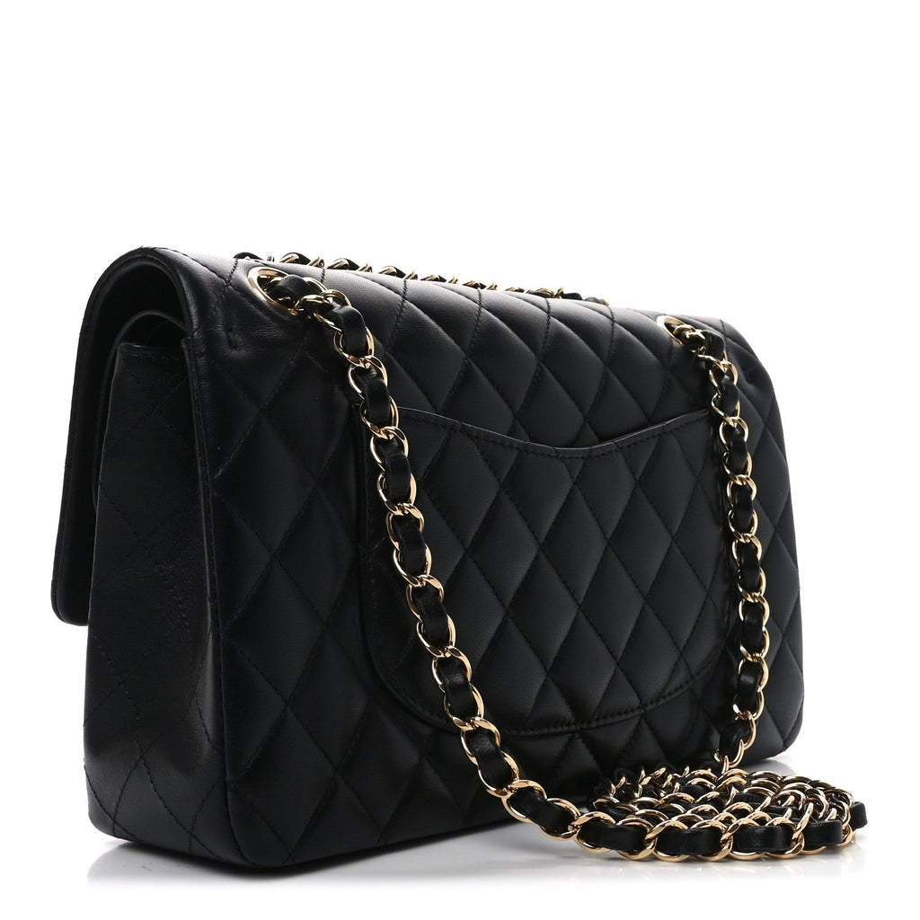 Lambskin Quilted Medium Double Flap Black