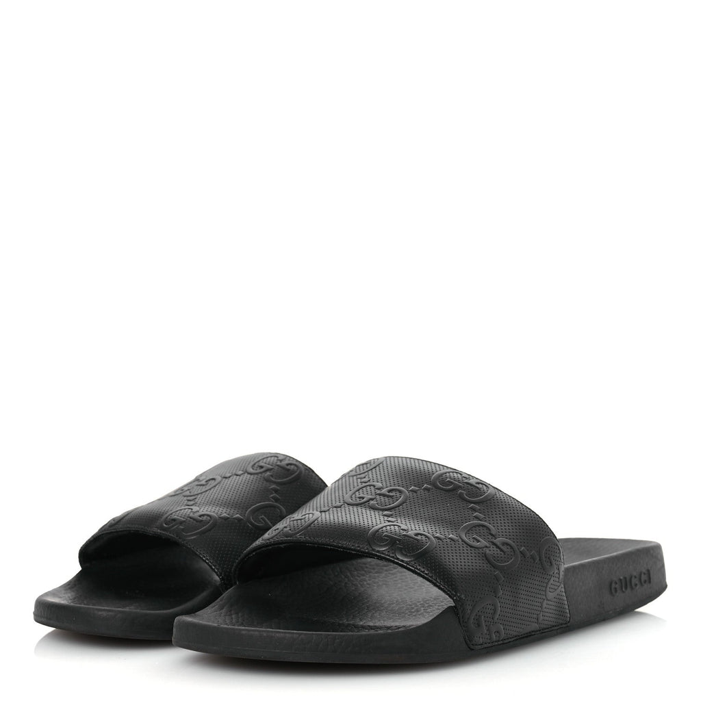 Rubber GG Monogram Mens Slide Sandals 11 Black