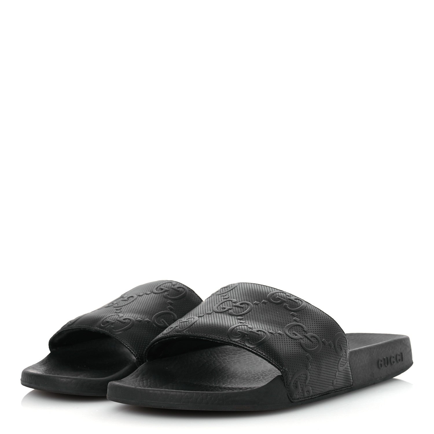 Rubber GG Monogram Mens Slide Sandals 11 Black