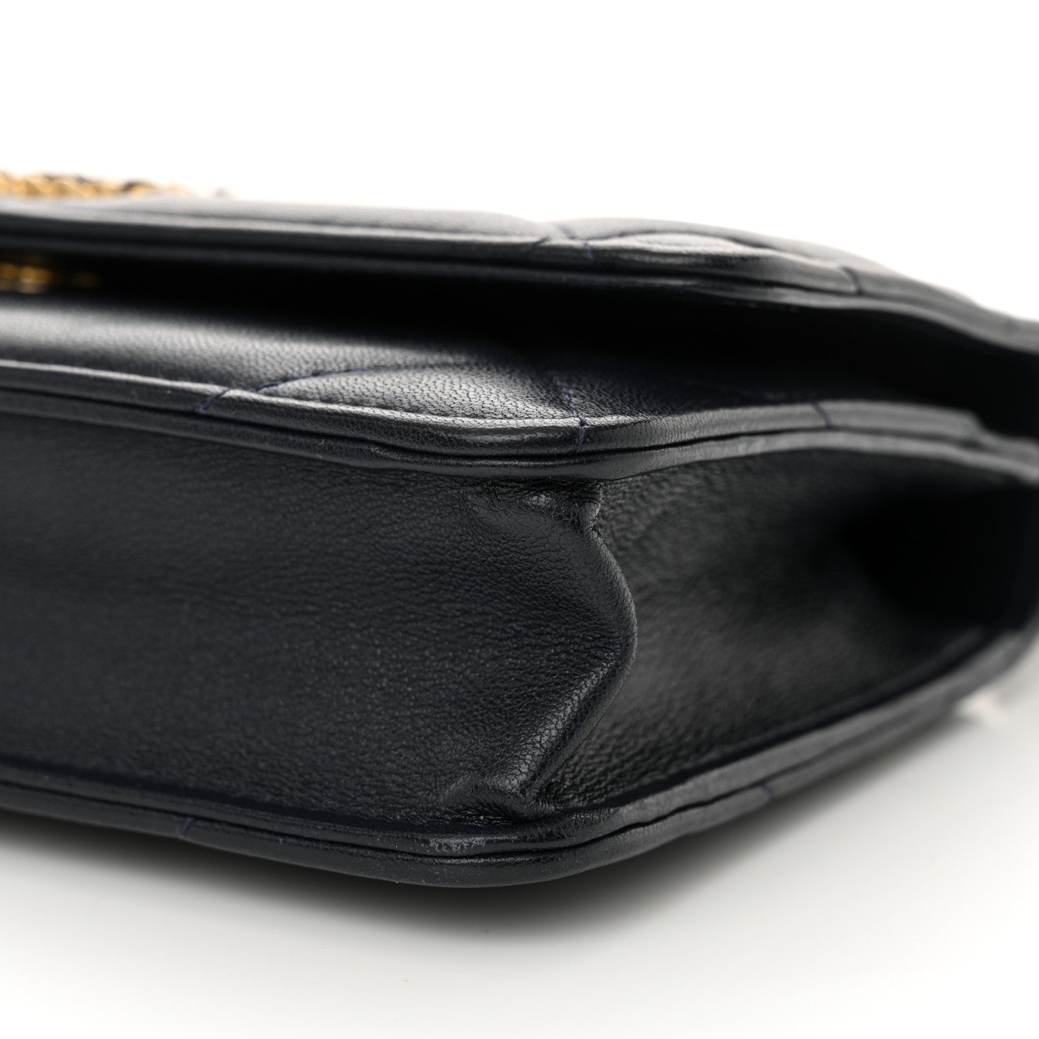 Lambskin Quilted Chanel 19 Wallet On Chain WOC Navy Blue