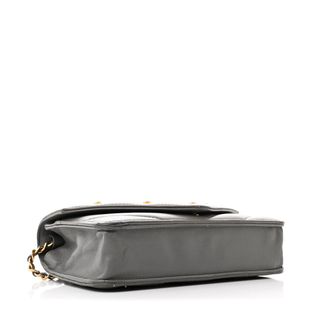 Lambskin Chevron Quilted Medallion Wallet On Chain WOC Grey