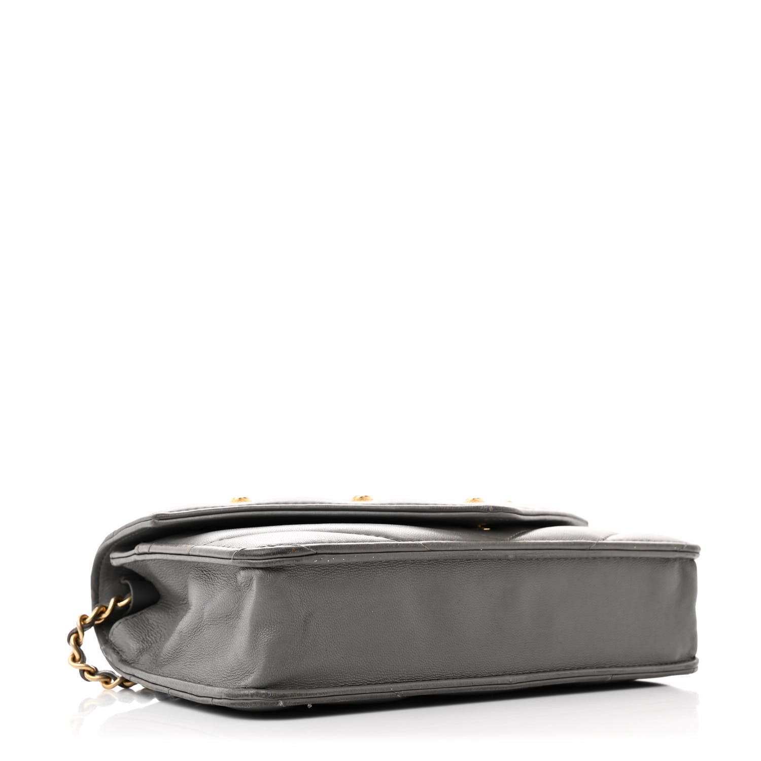 Lambskin Chevron Quilted Medallion Wallet On Chain WOC Grey