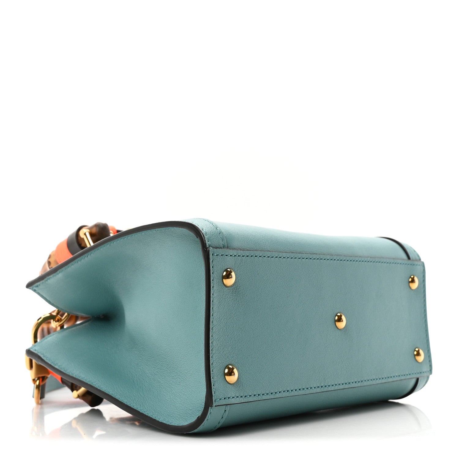 Wonka Grain Calfskin Mini Diana Tote Bag Dusty Azure Orange Fluo