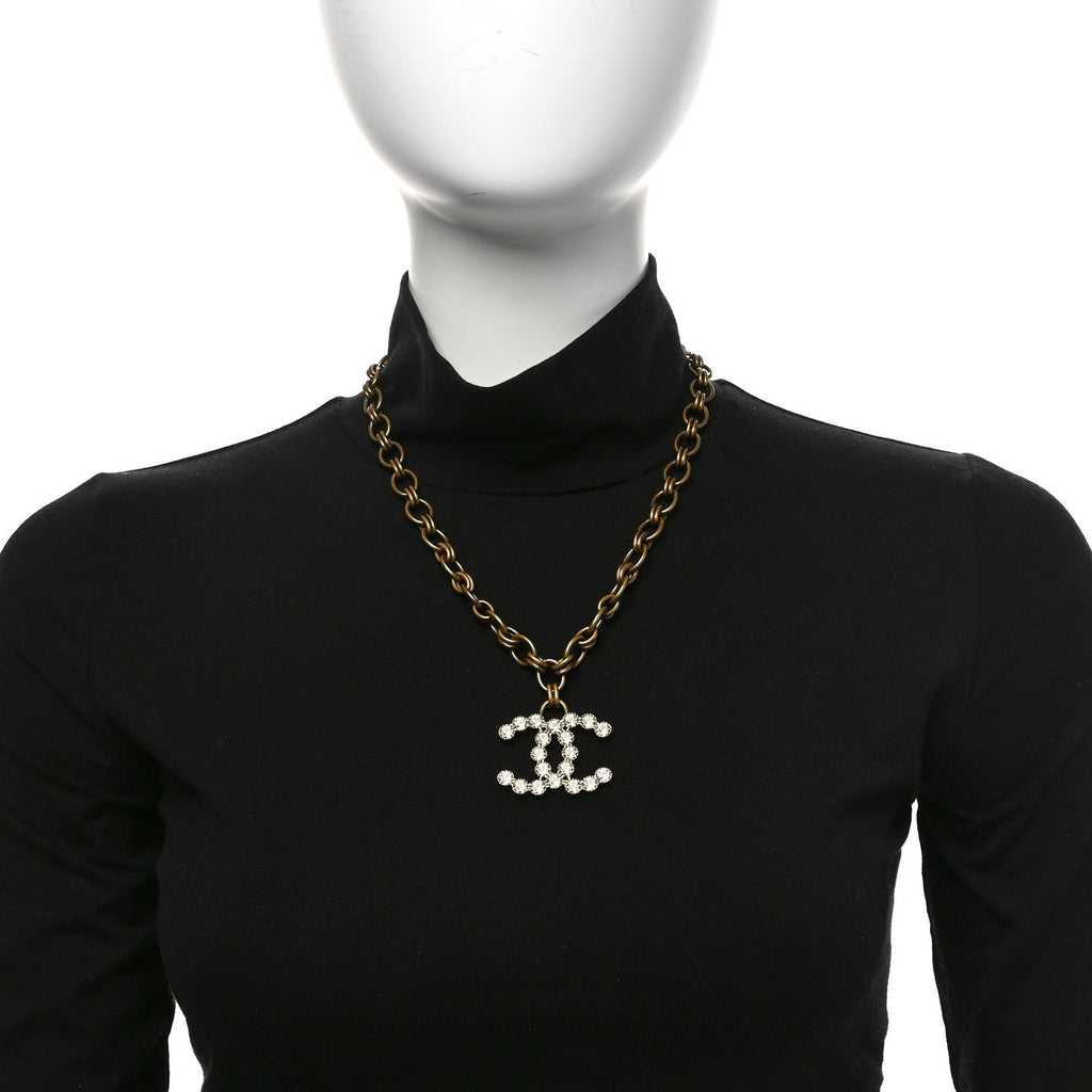 Crystal Chain Link CC Necklace Gold