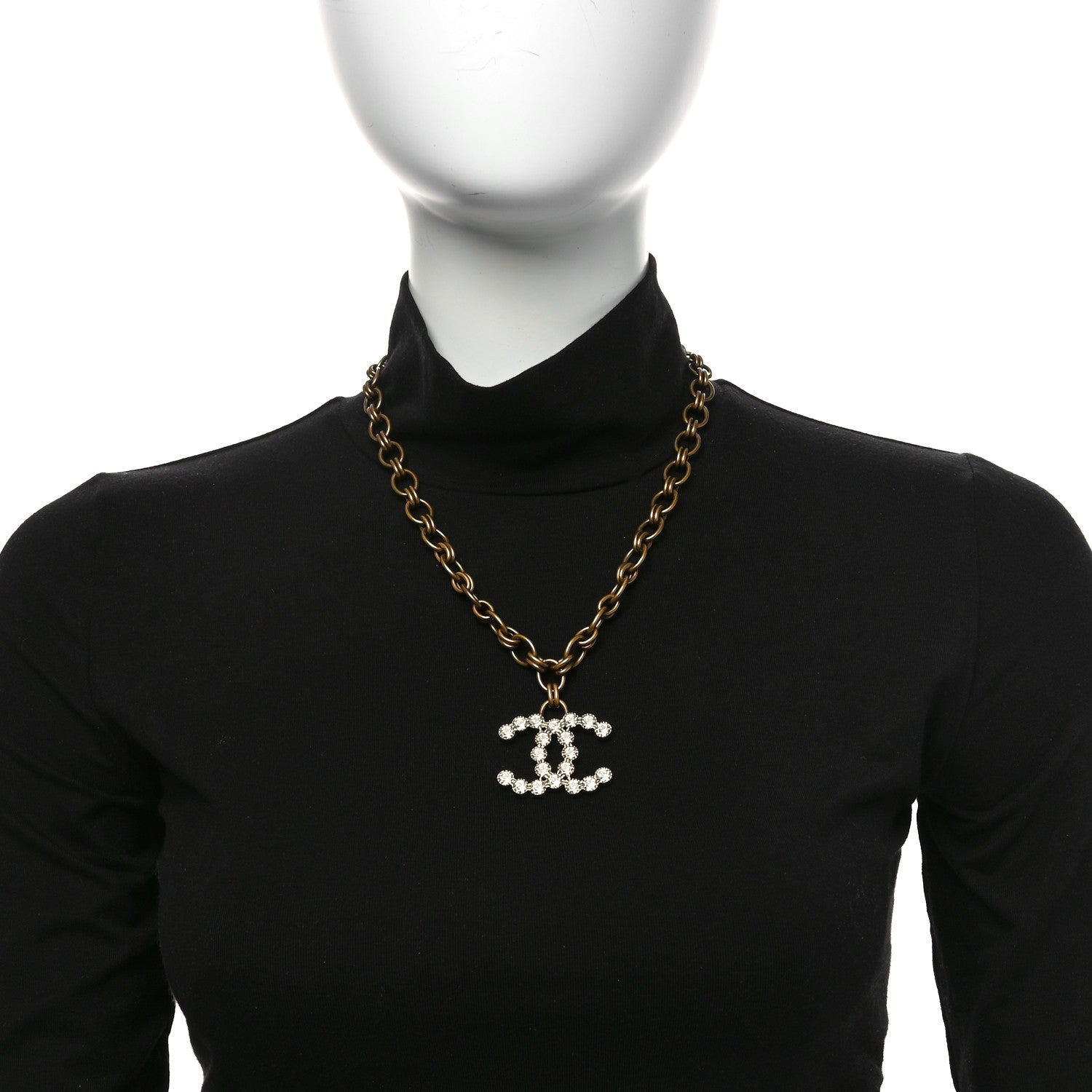 Crystal Chain Link CC Necklace Gold