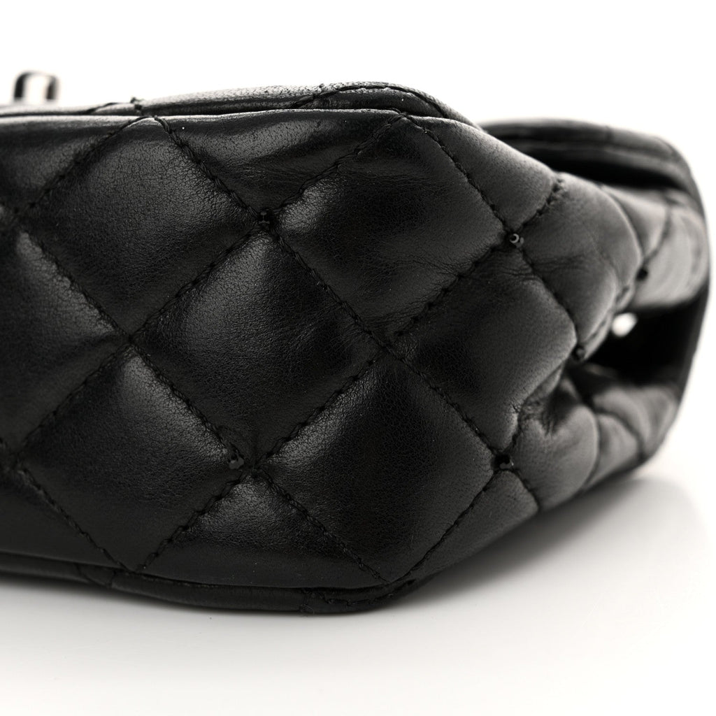 Lambskin Quilted Beaded Extra Mini Rectangular Flap Black