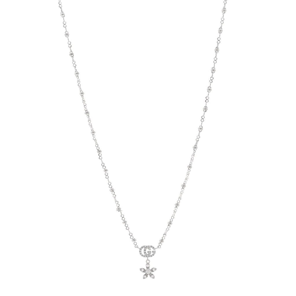 18K White Gold Diamond Flora GG Pendant Necklace