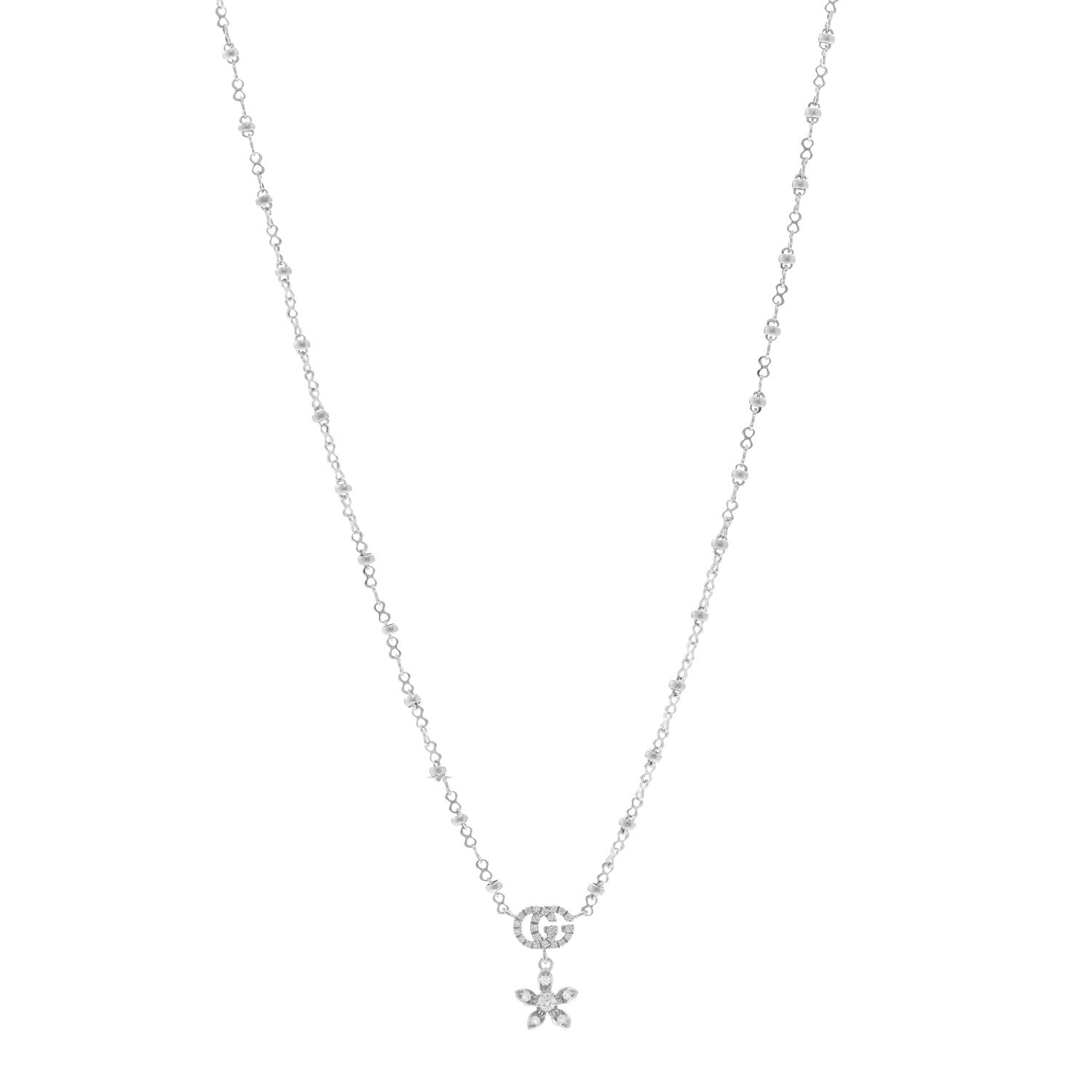 18K White Gold Diamond Flora GG Pendant Necklace