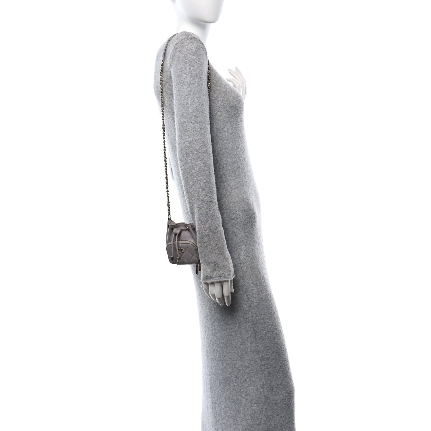 Caviar Quilted Mini CC Pocket Bucket Bag Grey