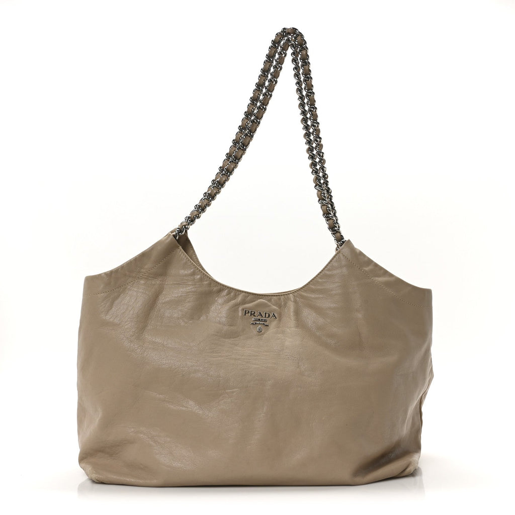 Soft Calf Chain Tote Beige