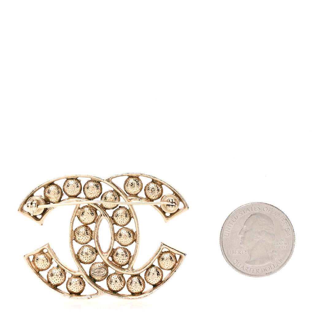Pearl Crystal CC Brooch Gold Pearly White