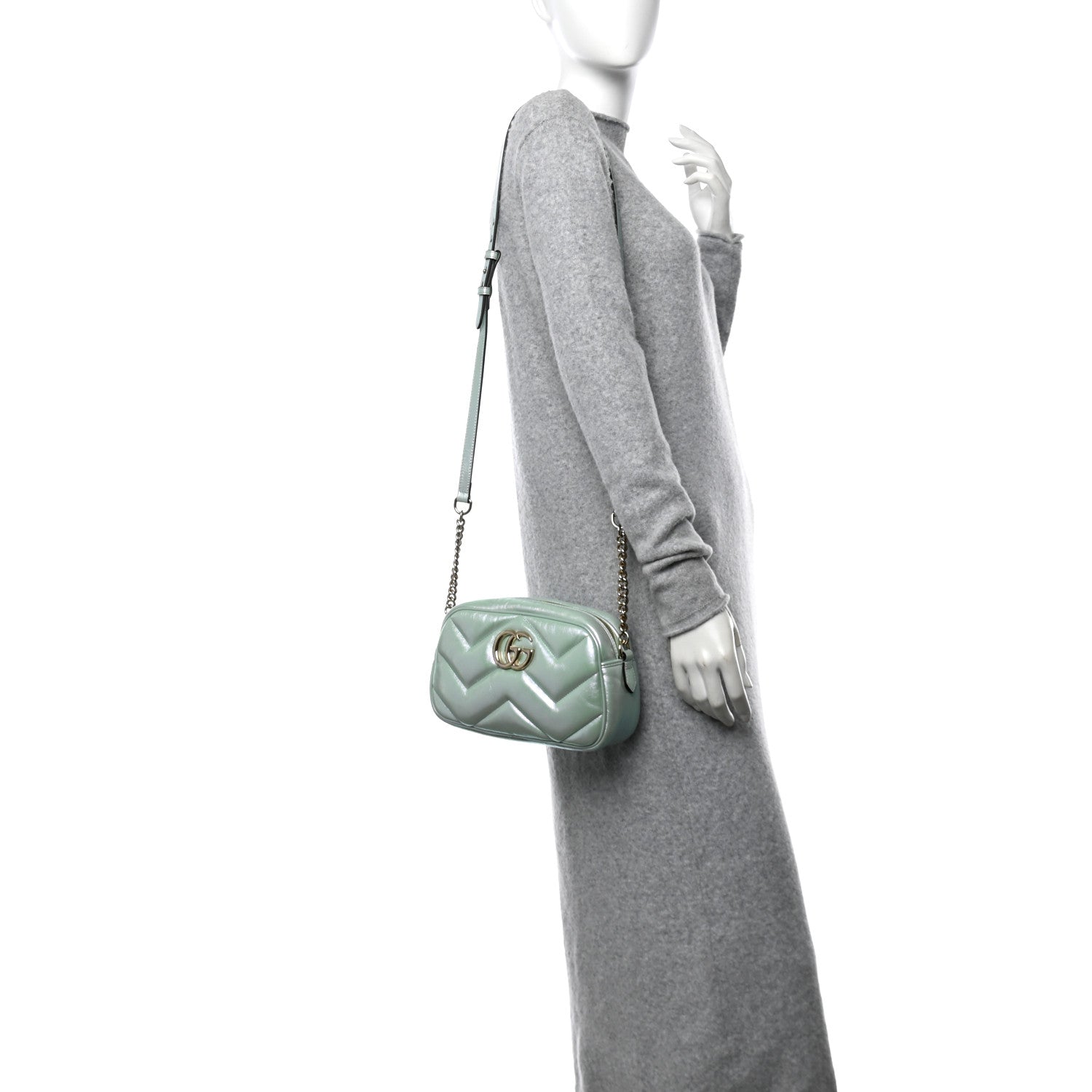 Iridescent Nappa Chevron Matelasse Small GG Marmont Chain Shoulder Bag Iridescent Salvy Green