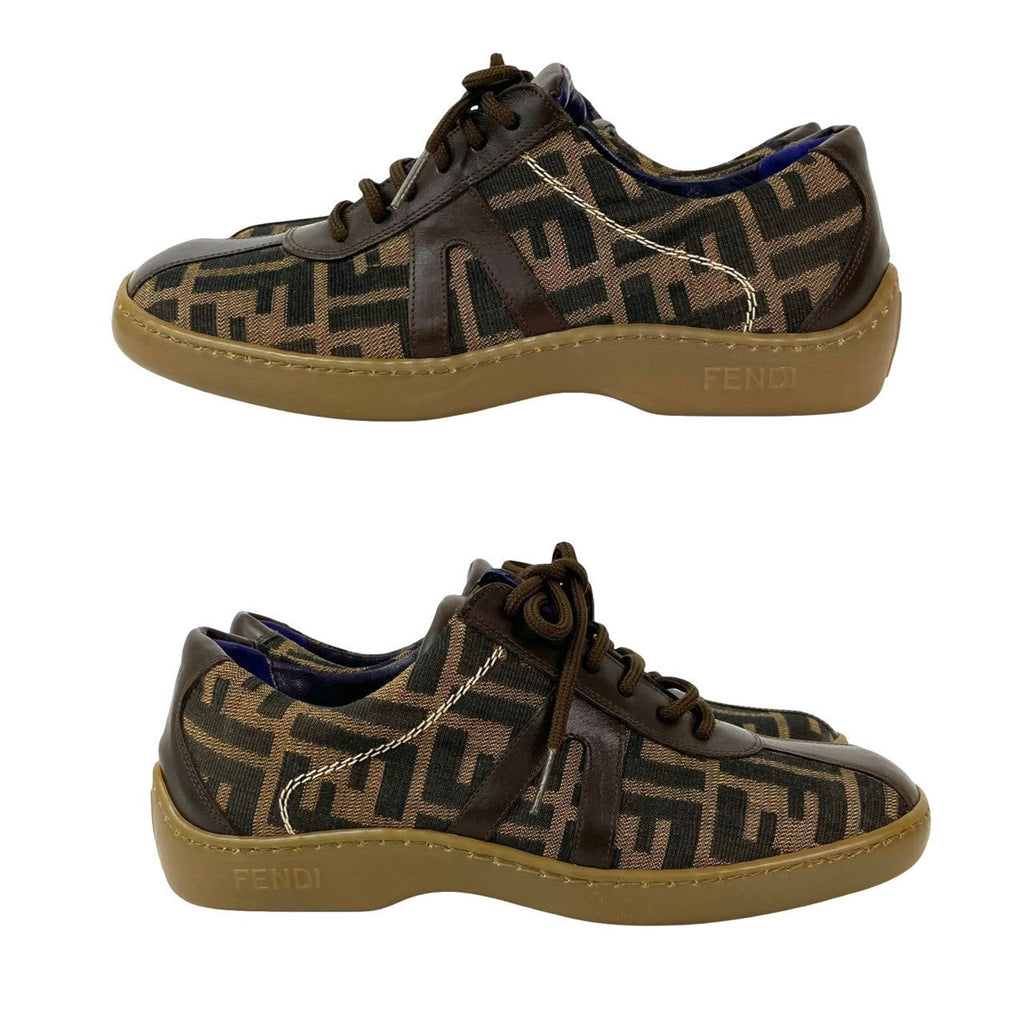 Fendi FF Zucca Leather Canvas Sneakers