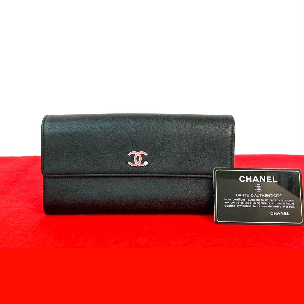 Chanel Coco Mark Clover Motif Leather Long Wallet