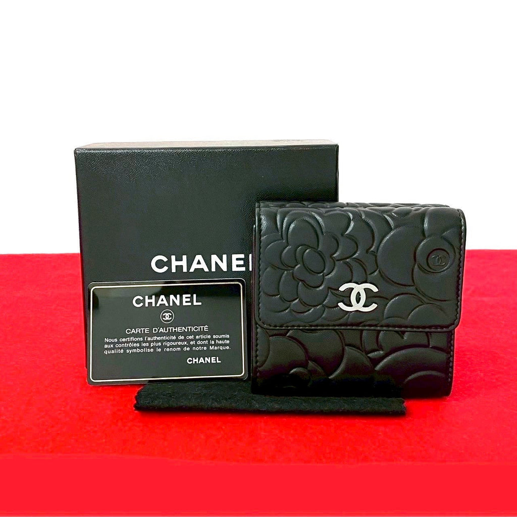 Chanel Camellia Lambskin Tri-fold Wallet