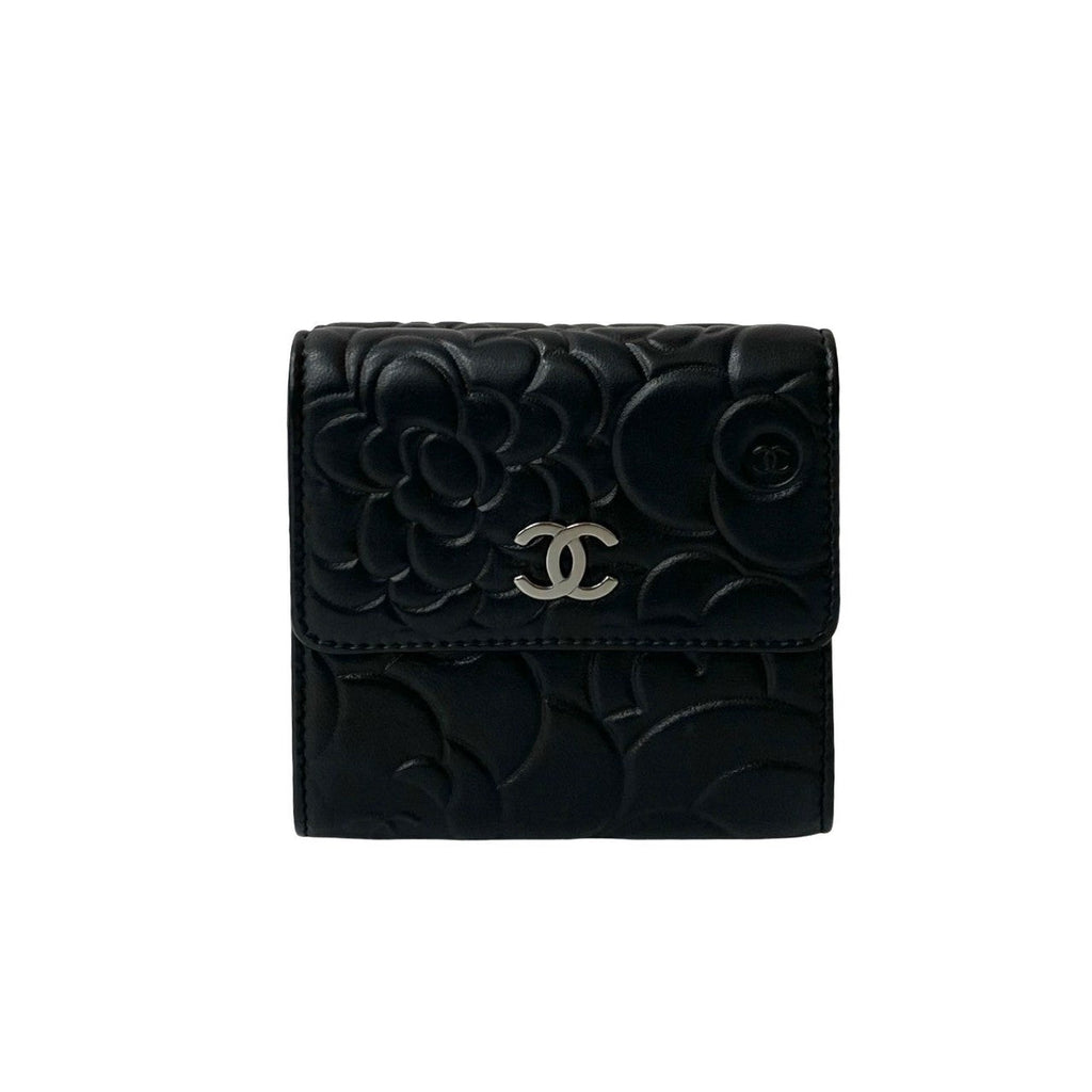 Chanel Camellia Lambskin Tri-fold Wallet