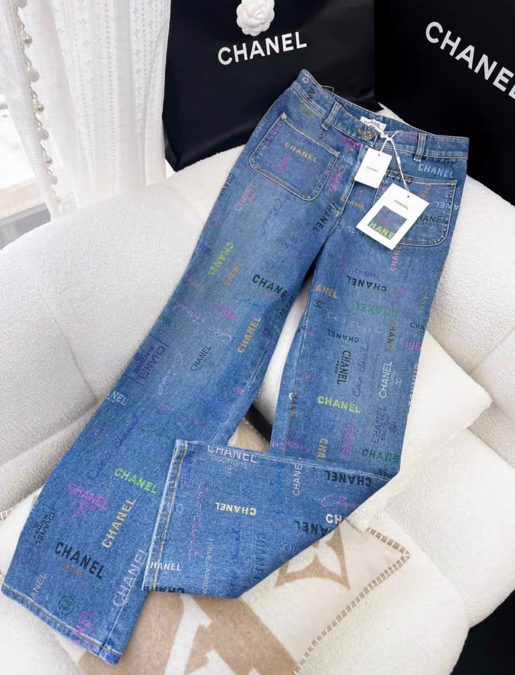 Chanel 22P blue denim graffiti jeans