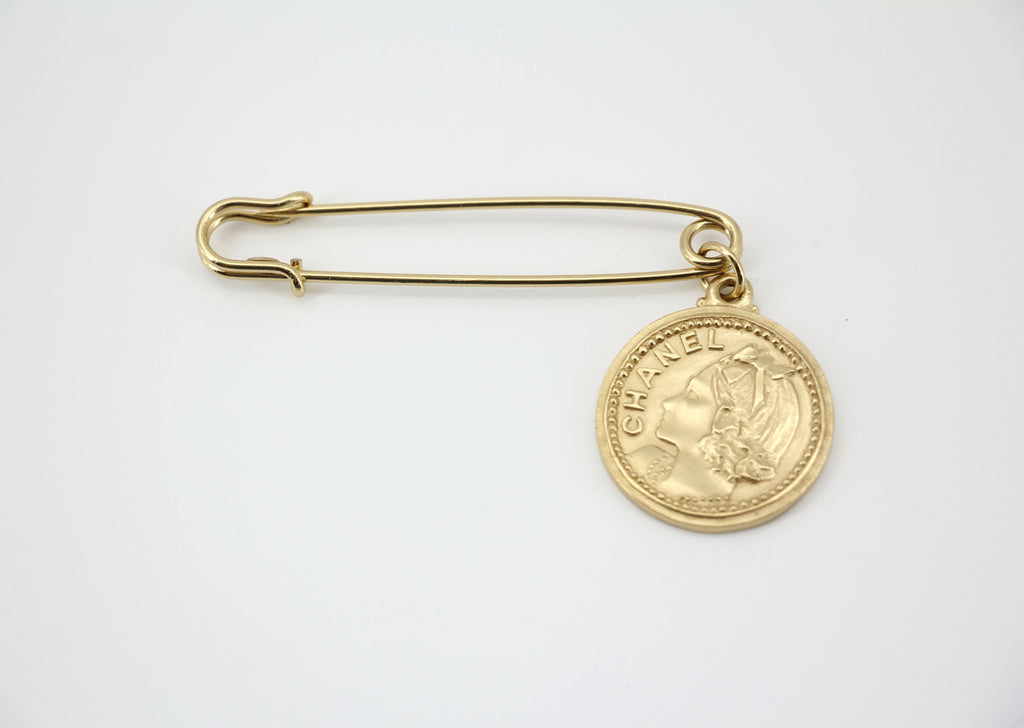 Chanel Vintage 03P Metal Ms Coco Coin Motif Brooch
