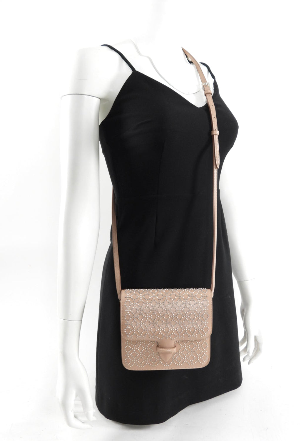 Alaia Small Stud Nude Leather Crossbody Bag