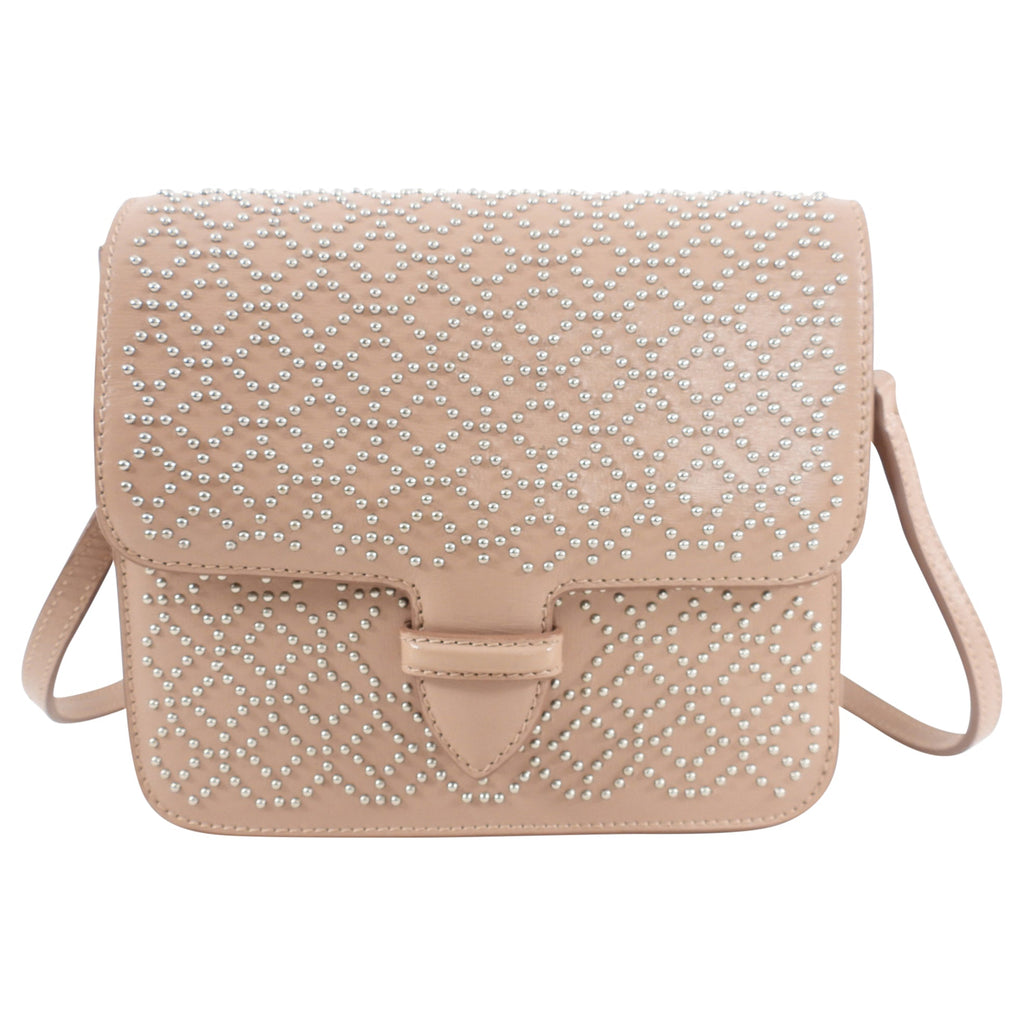 Alaia Small Stud Nude Leather Crossbody Bag