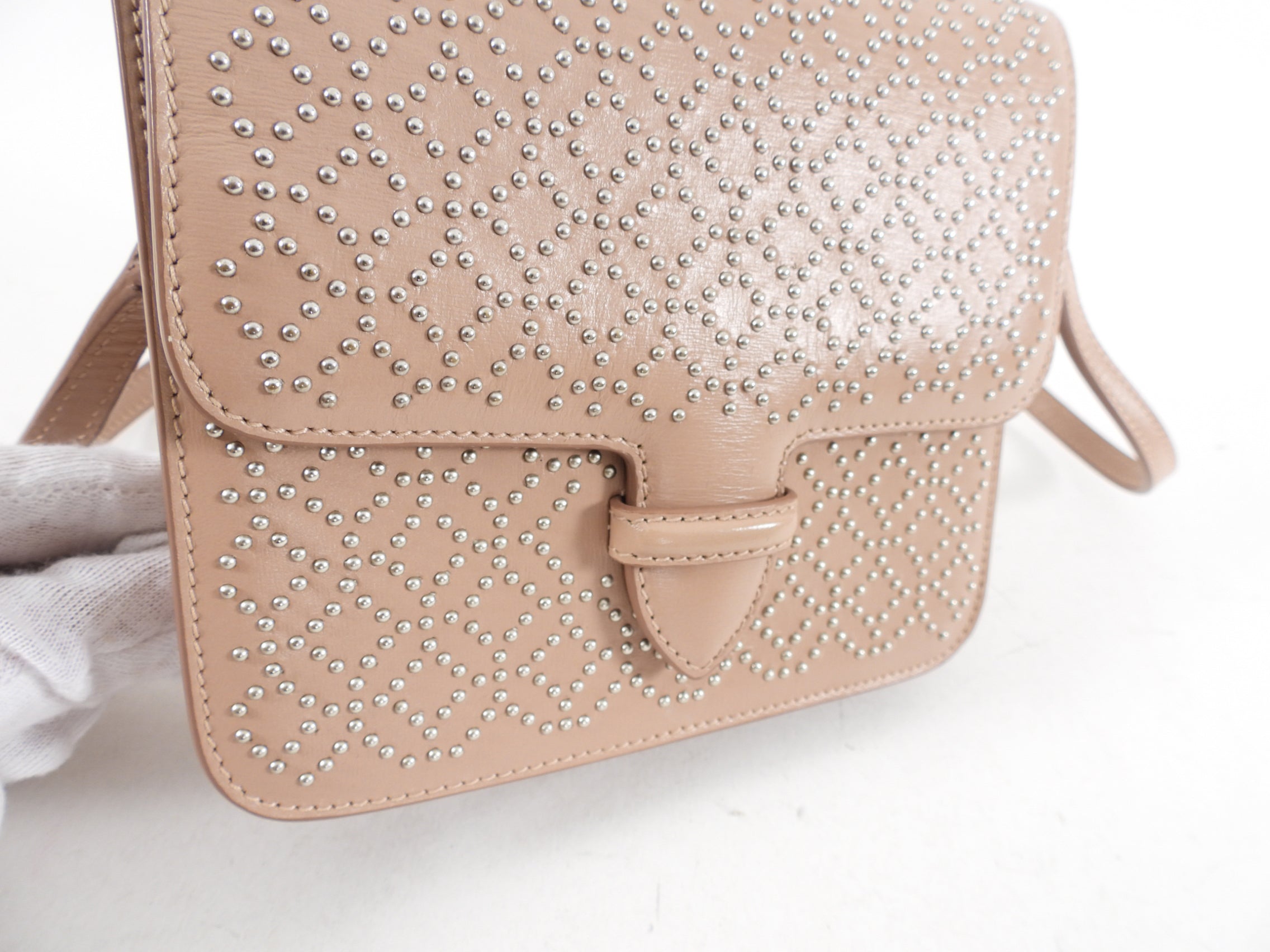 Alaia Small Stud Nude Leather Crossbody Bag