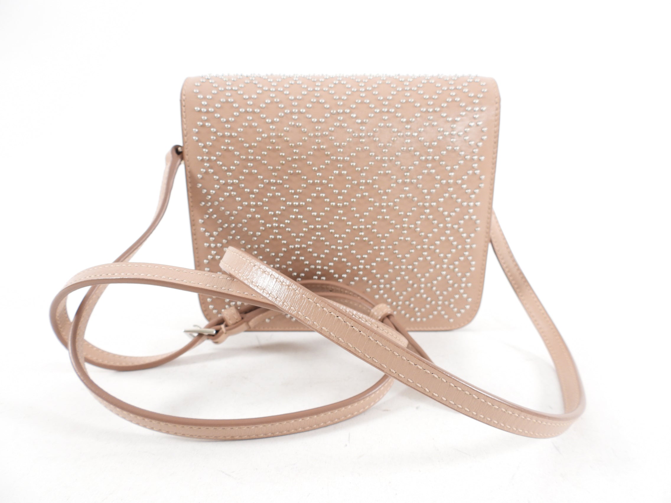Alaia Small Stud Nude Leather Crossbody Bag