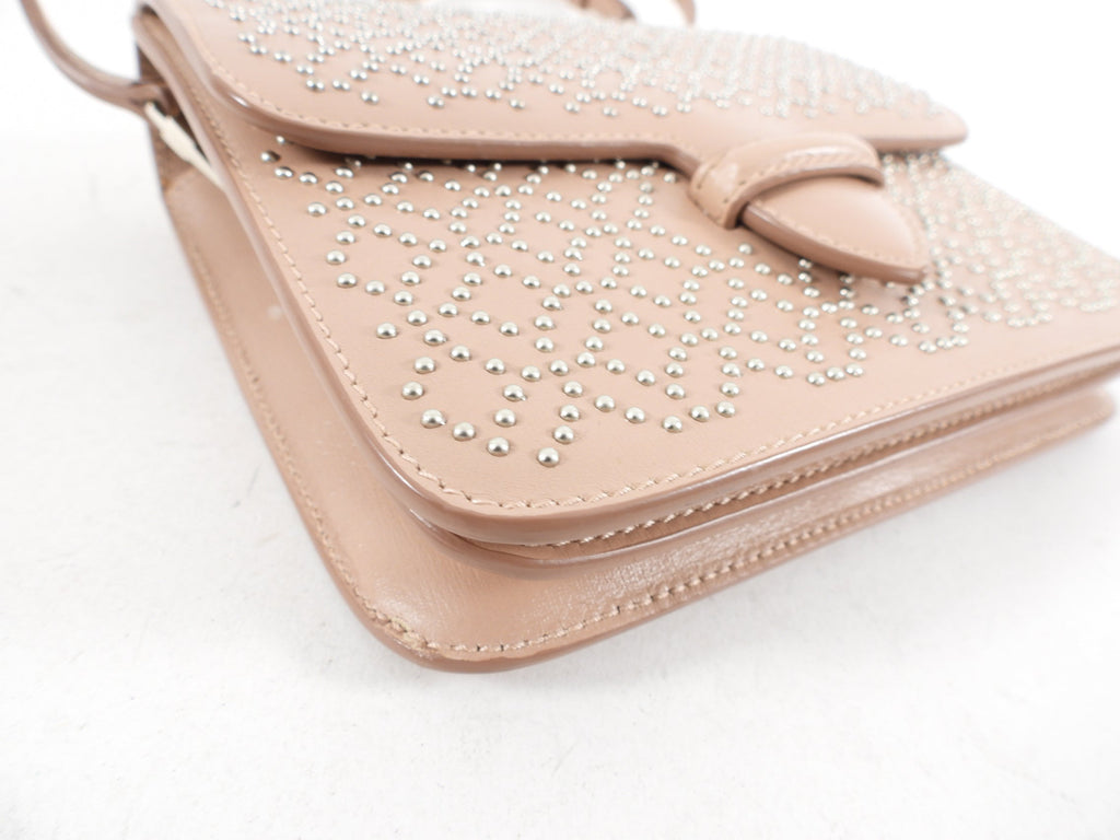 Alaia Small Stud Nude Leather Crossbody Bag