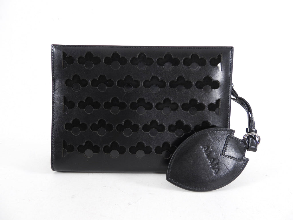 Alaia Black Leather and Suede Perforated Small Clutch Bag