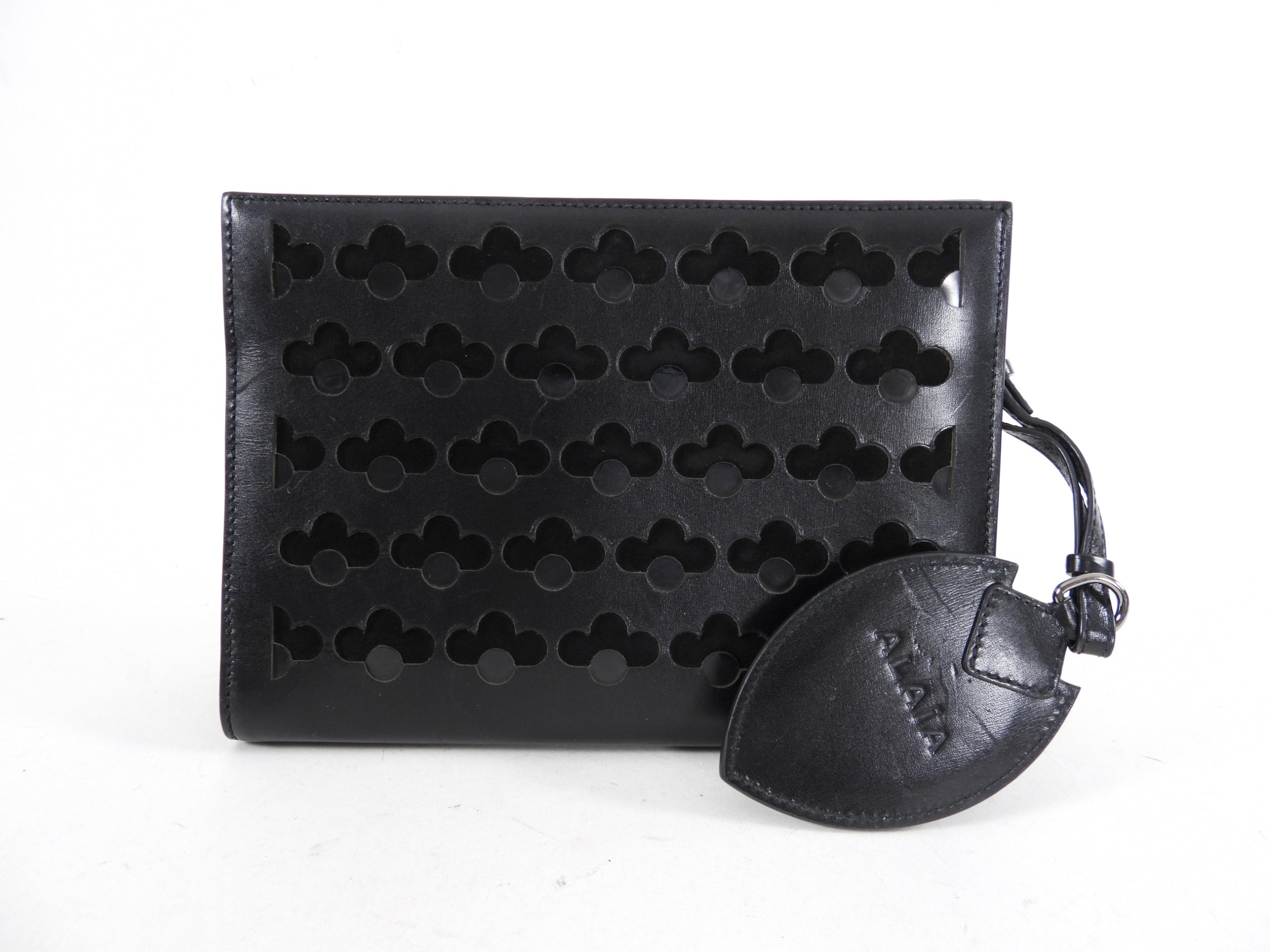 Alaia Black Leather and Suede Perforated Small Clutch Bag