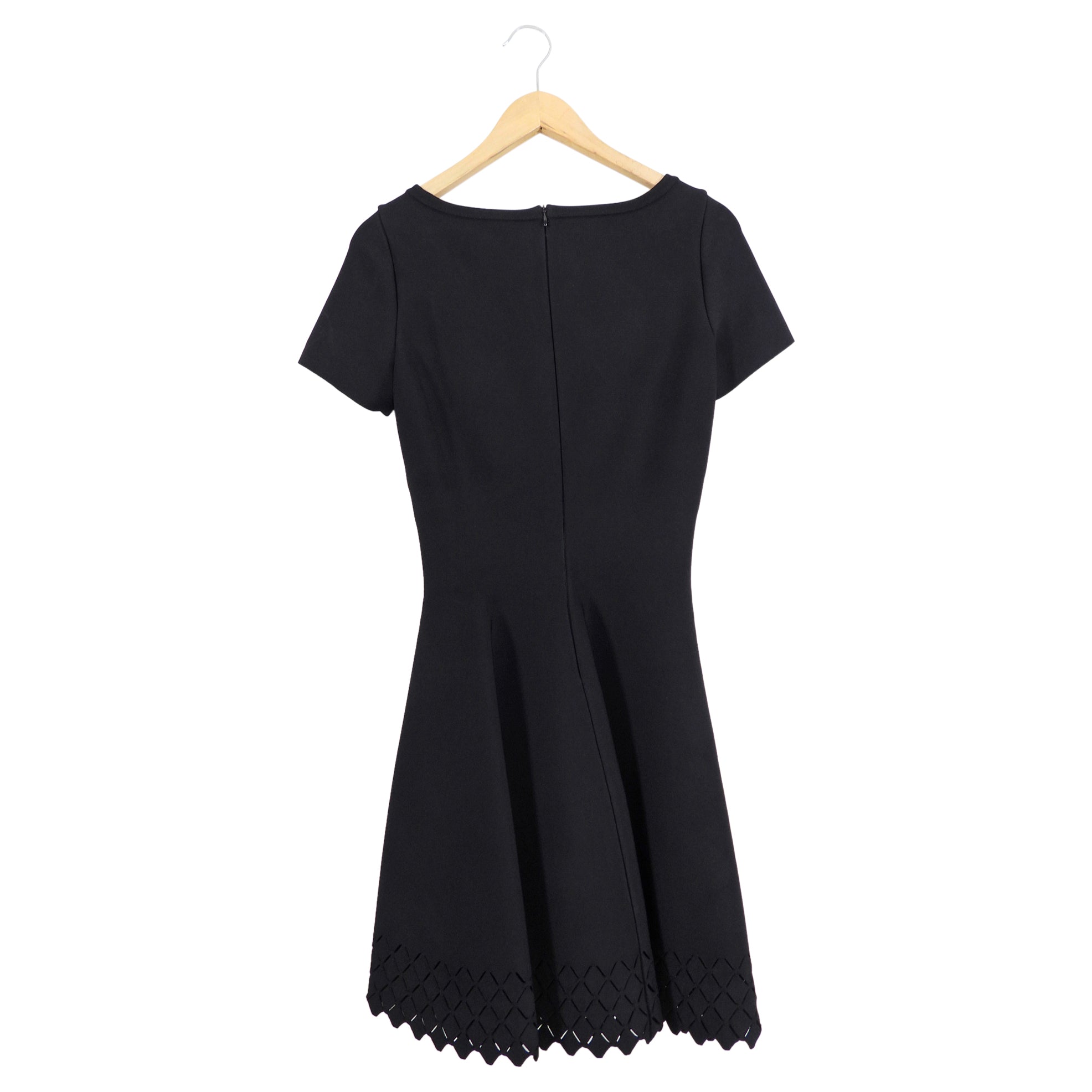 Alaia Black Knit Jersey Short Sleeve Dress with Perforated Hem - FR42 / 8