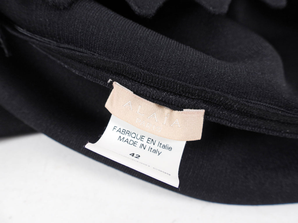 Alaia Black Knit Jersey Short Sleeve Dress with Perforated Hem - FR42 / 8